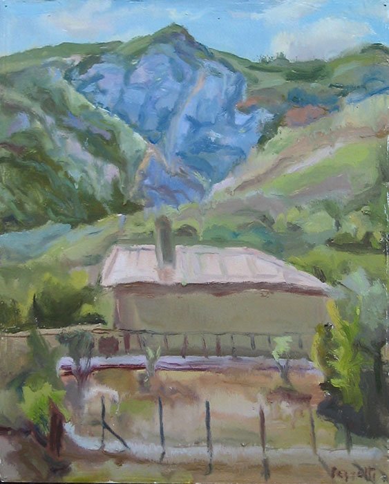 Peinture, Artiste-peintre, maison à Cornillon et falaise